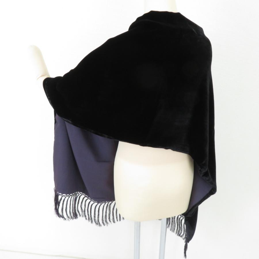 ショール ベルベットショール 黒x紫 刺繍入り  長さ170cm 【キモノオフ野々市若松店】 ショール ベルベットショール 黒x紫 刺繍入り 長さ170cm : ココロード