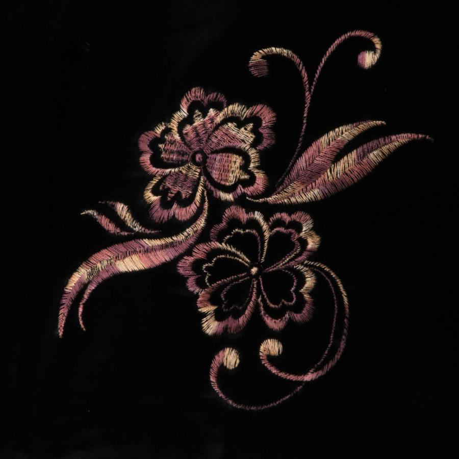 ショール ベルベットショール 黒x紫 刺繍入り  長さ170cm 【キモノオフ野々市若松店】 ショール ベルベットショール 黒x紫 刺繍入り 長さ170cm : ココロード