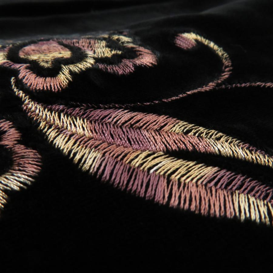 ショール ベルベットショール 黒x紫 刺繍入り 長さ170cm : ココロード