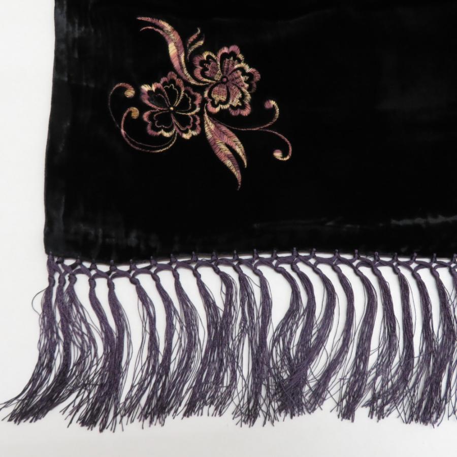 ショール ベルベットショール 黒x紫 刺繍入り 長さ170cm : ココロード
