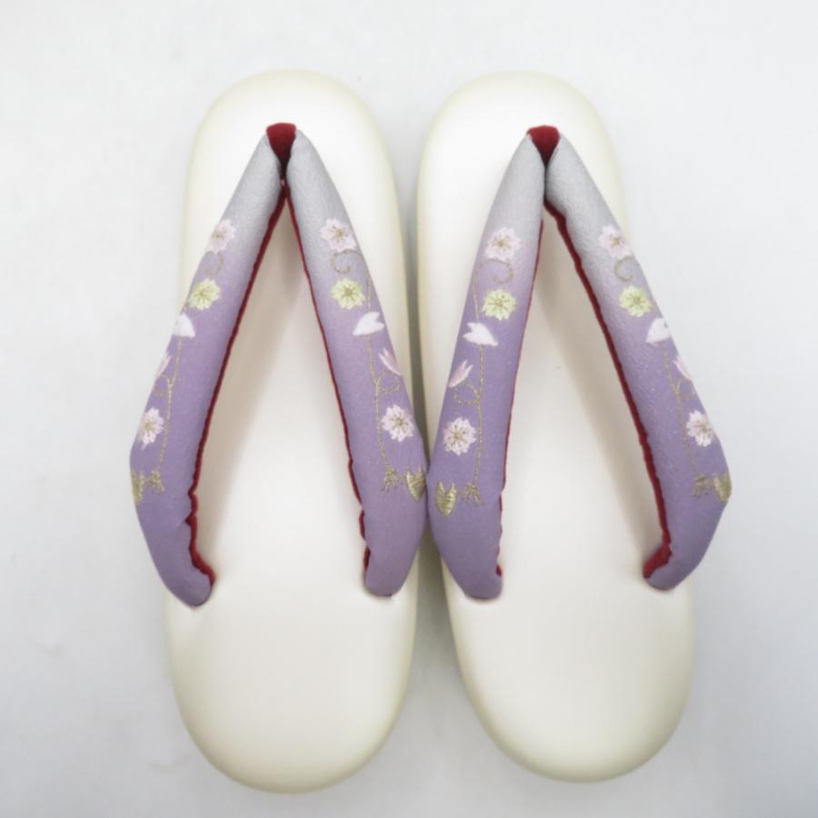 草履 東京浅草【金鷲】キンワシ印 刺繍鼻緒 Lサイズ オフホワイト 桜柄 24cm 日本製 未使用品 |  | 01