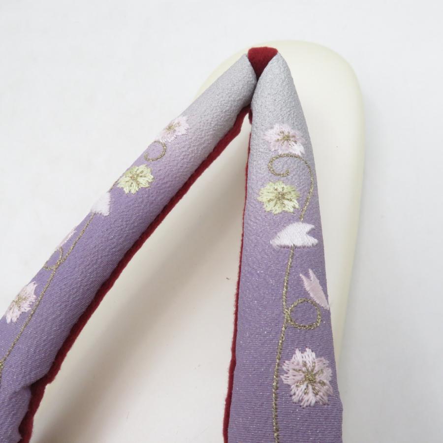 草履 東京浅草【金鷲】キンワシ印 刺繍鼻緒 Lサイズ オフホワイト 桜柄 24cm 日本製 未使用品 |  | 02