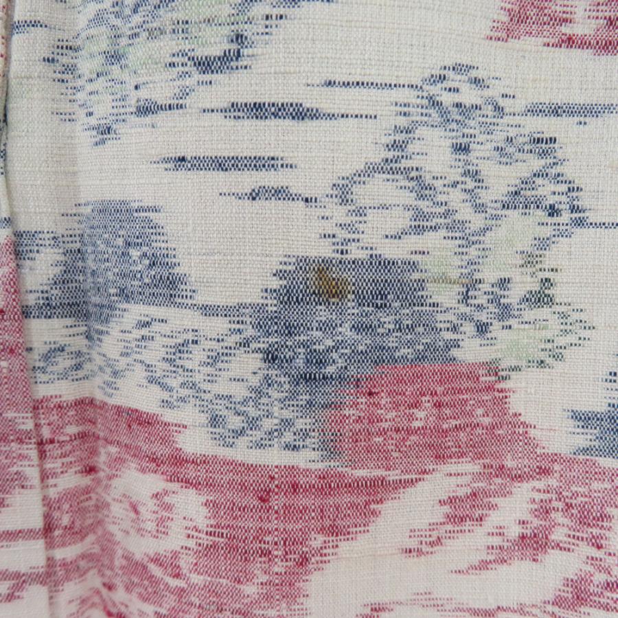 紬 着物 大島紬 麻の葉模様 茶色x薄青色 袷 広衿 正絹 カジュアル