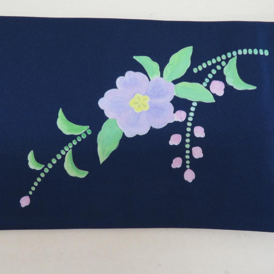 名古屋帯 塩瀬 正絹 花模様 お太鼓柄 青色x多色 カジュアル 長さ364cm