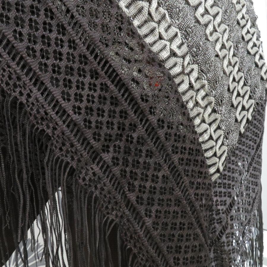 ショール レースショール チャコールグレー×シルバー レース編み フリンジ 正方形 箱付き 長さ115cm |  | 04