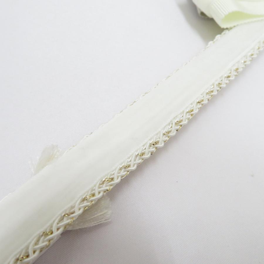 帯締め 振袖用 帯〆 白×金 リボン パール花 金糸 絹100% 平組 成人式 
