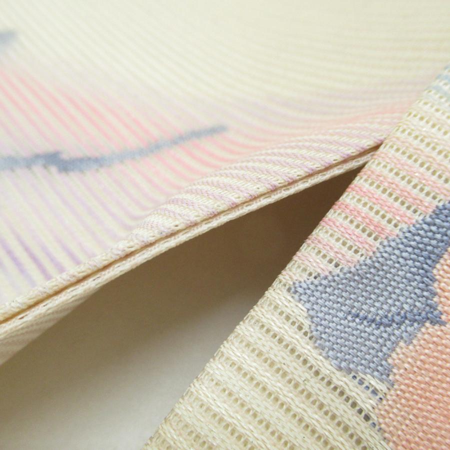 名古屋帯 絽 夏用 花文様 クリーム色x薄ピンクx薄紫色 パステル計