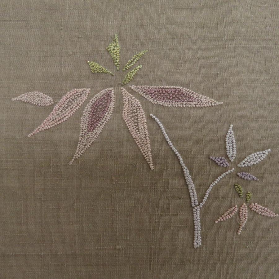 袋帯 洒落袋帯 さがら刺繍 竹文様 お太鼓柄 茶色 紬地 正絹  長さ456cm 【キモノオフ野々市若松店】 袋帯 洒落袋帯 さがら刺繍 竹文様 お太鼓柄 茶色 紬地 正絹 長さ456cm