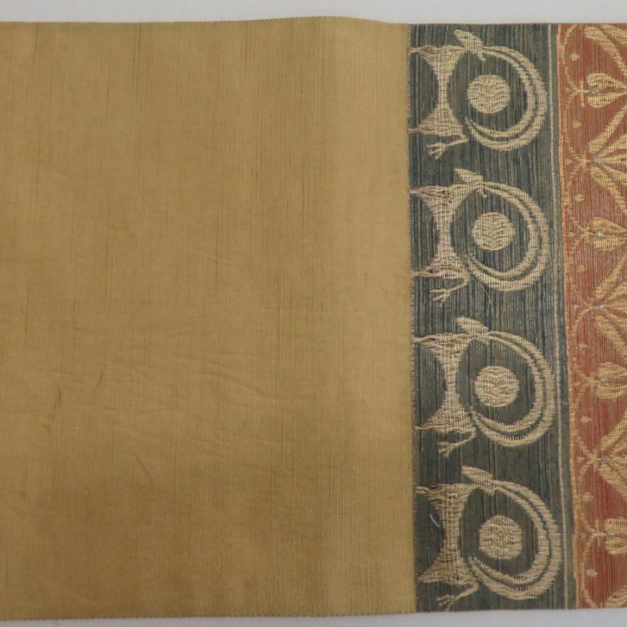 袋帯 すくい織り 金糸 金色 エスニック調 山羊模様 動物柄 六通柄 正絹