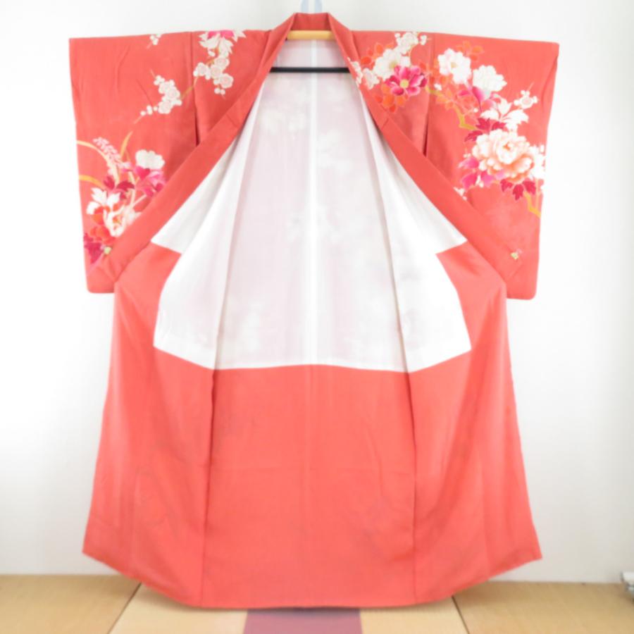 訪問着 アンティーク 昔きもの 袷 バチ衿 一つ紋 正絹 箔 孔雀に花々 