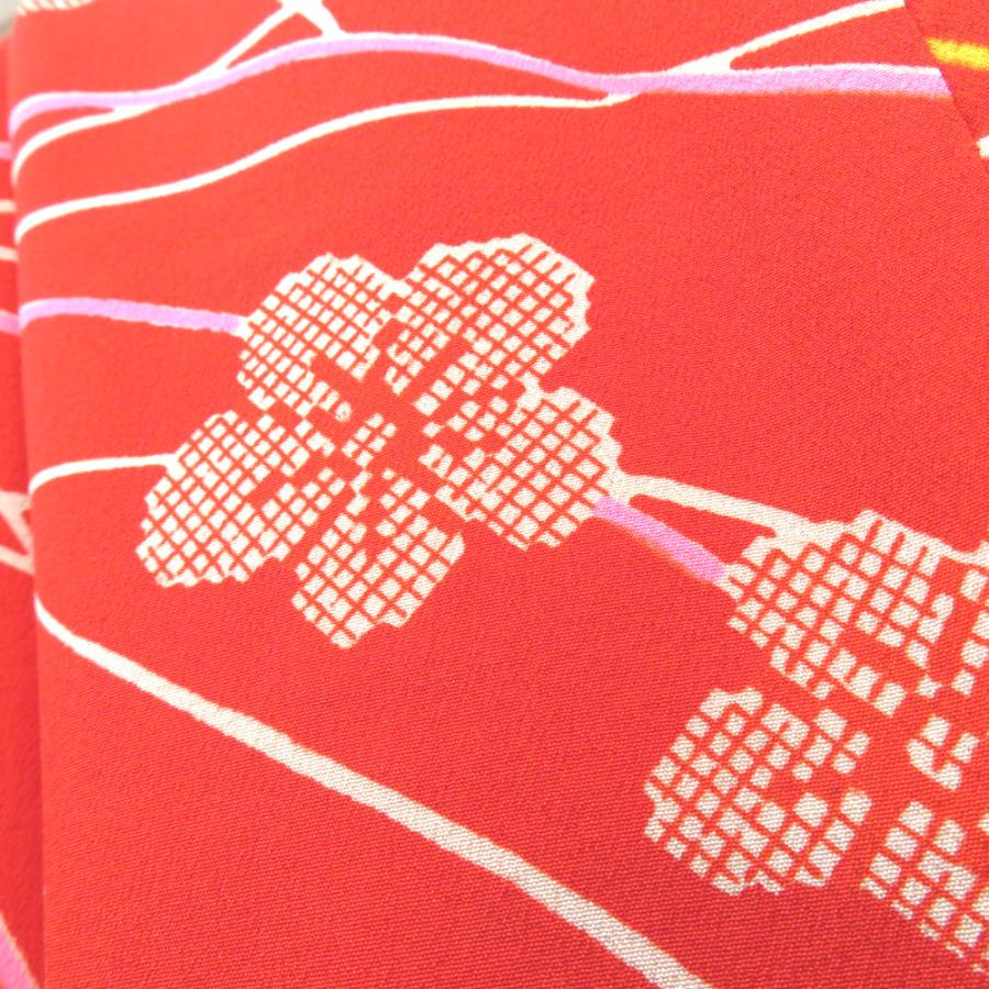 襦袢 振袖用 昔 花くす玉文様 希少 赤 多色 アンティーク 正絹