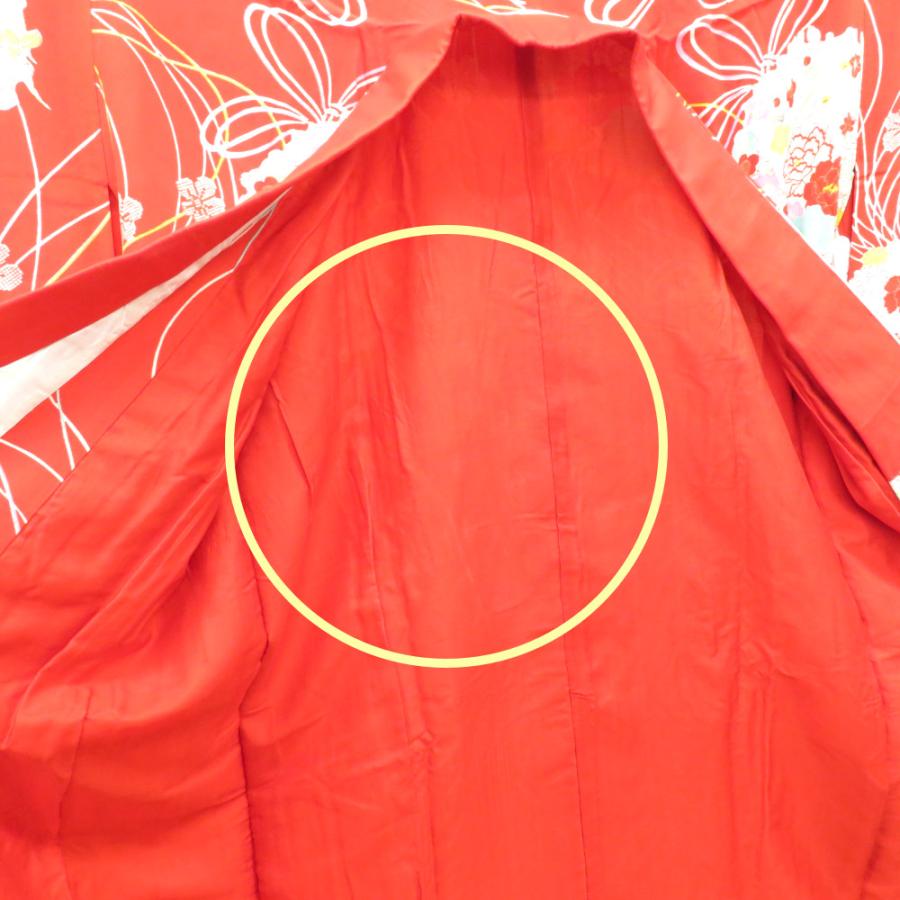 襦袢 振袖用 昔 花くす玉文様 希少 赤 多色 アンティーク 正絹