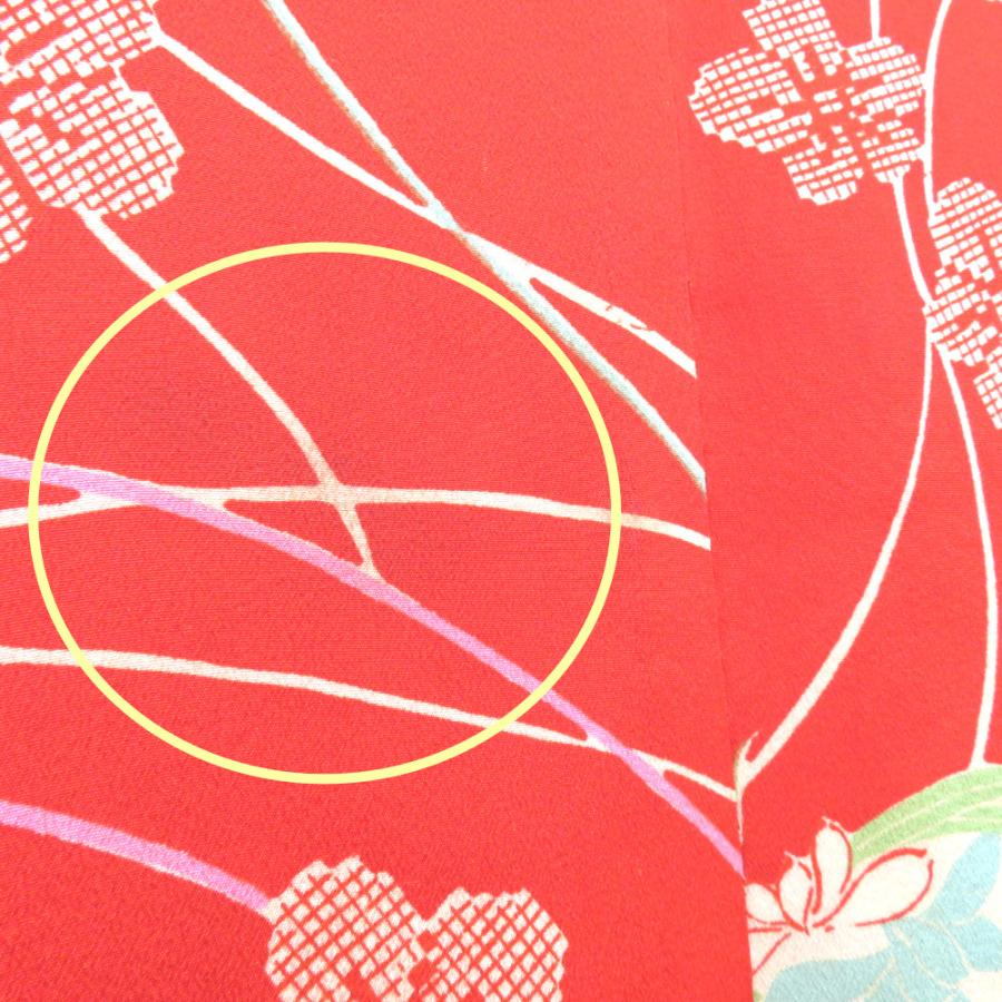 襦袢 振袖用 昔 花くす玉文様 希少 赤 多色 アンティーク 正絹