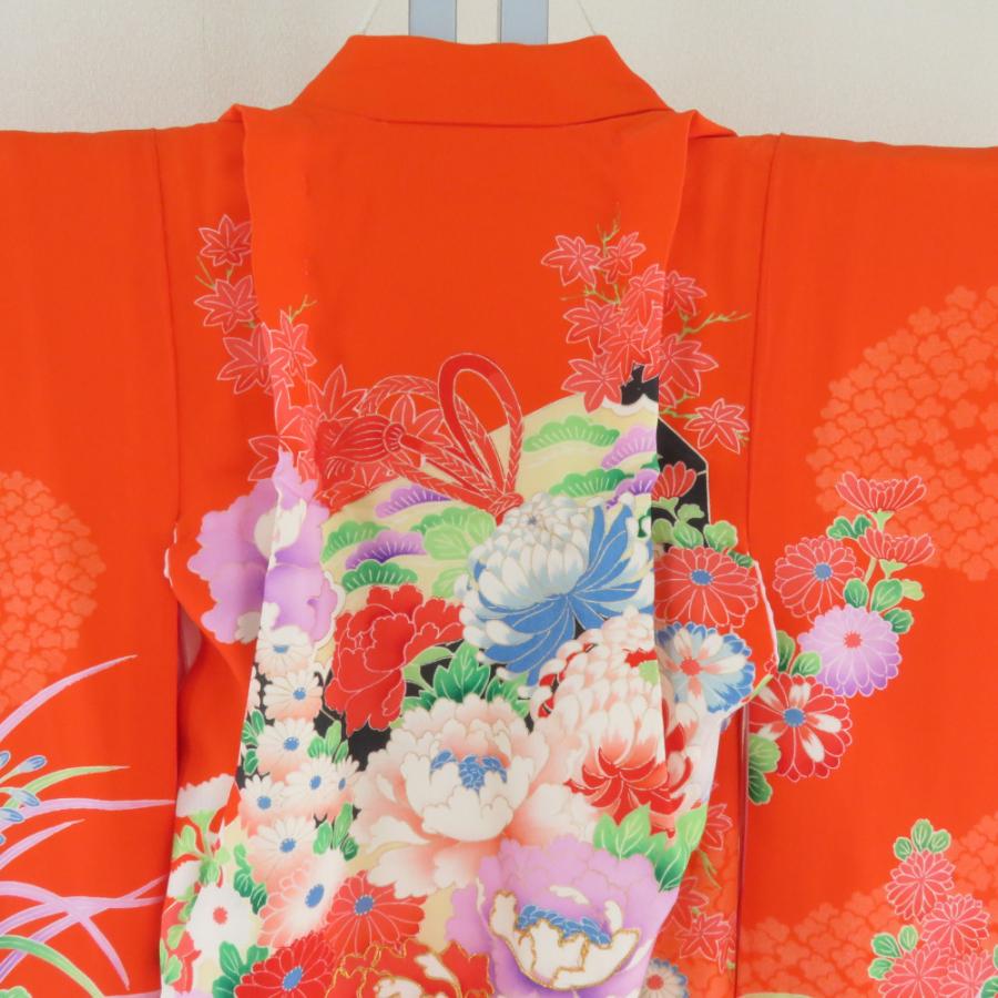子供着物 女の子用 一つ身 襦袢とセット オレンジ色x多色 花々文様
