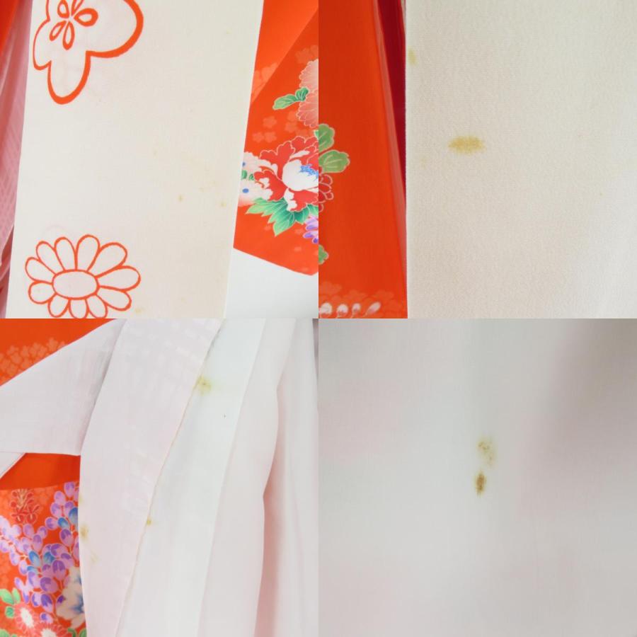 子供着物 女の子用 一つ身 襦袢とセット オレンジ色x多色 花々文様 