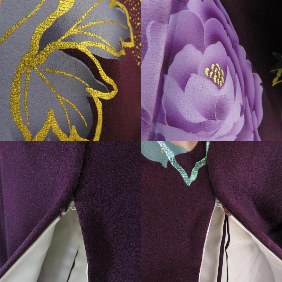 振袖 正絹 紫色x多色 薔薇文様 襦袢付き 袷 広衿 成人式 卒業式 舞台