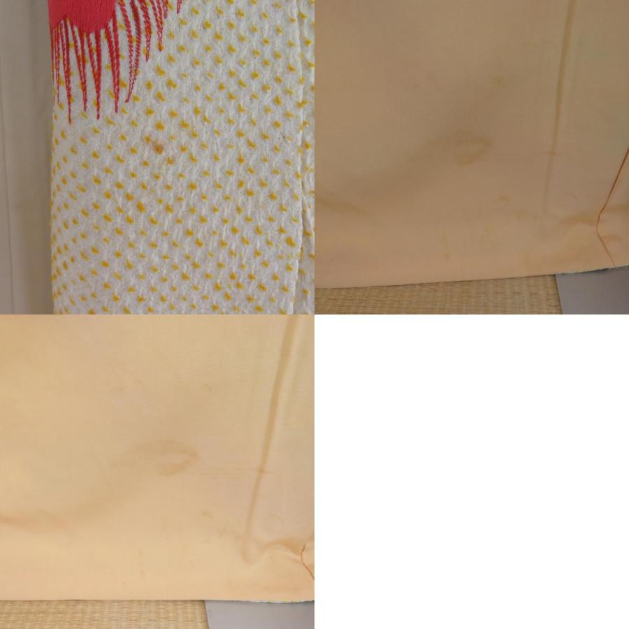 振袖 二尺袖 総絞り 正絹 黄色x多色 刺繍入り 孔雀紋様 袷 広衿 成人