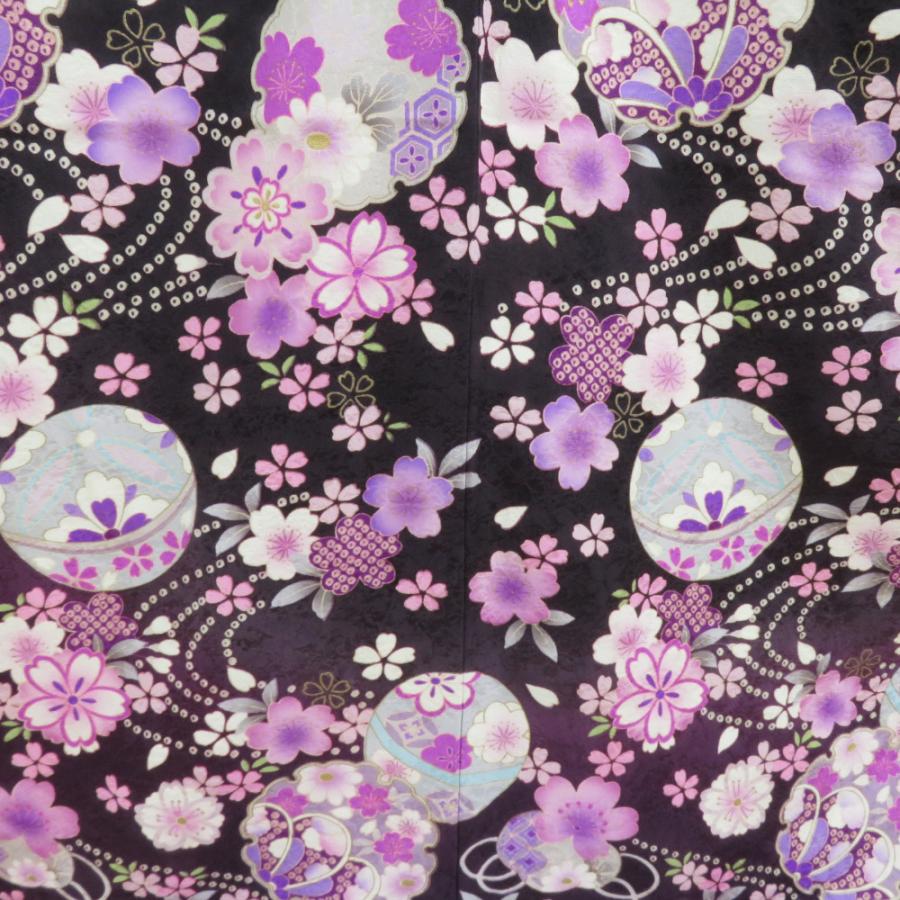 振袖 正絹 紫色xピンク色 金コマ 桜に手毬紋様 襦袢付き 袷 広衿 成人 