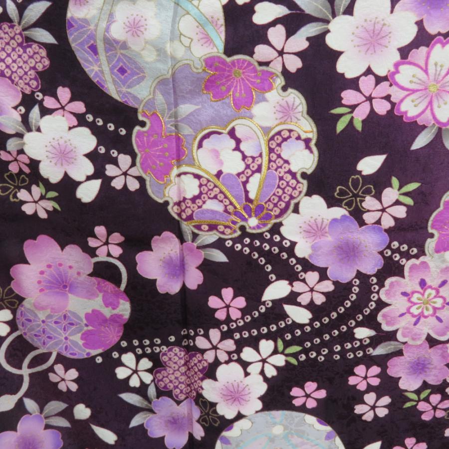 振袖 正絹 紫色xピンク色 金コマ 桜に手毬紋様 襦袢付き 袷 広衿 成人 