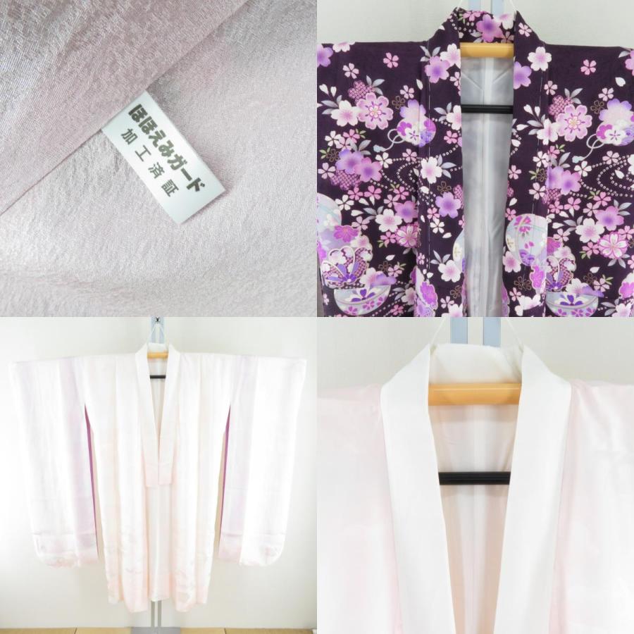 振袖 正絹 紫色xピンク色 金コマ 桜に手毬紋様 襦袢付き 袷 広衿 成人