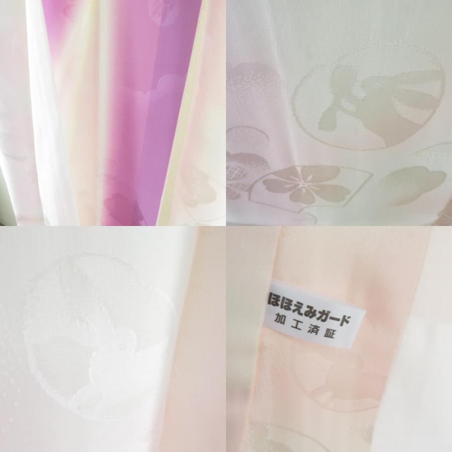 振袖 正絹 紫色xピンク色 金コマ 桜に手毬紋様 襦袢付き 袷 広衿 成人