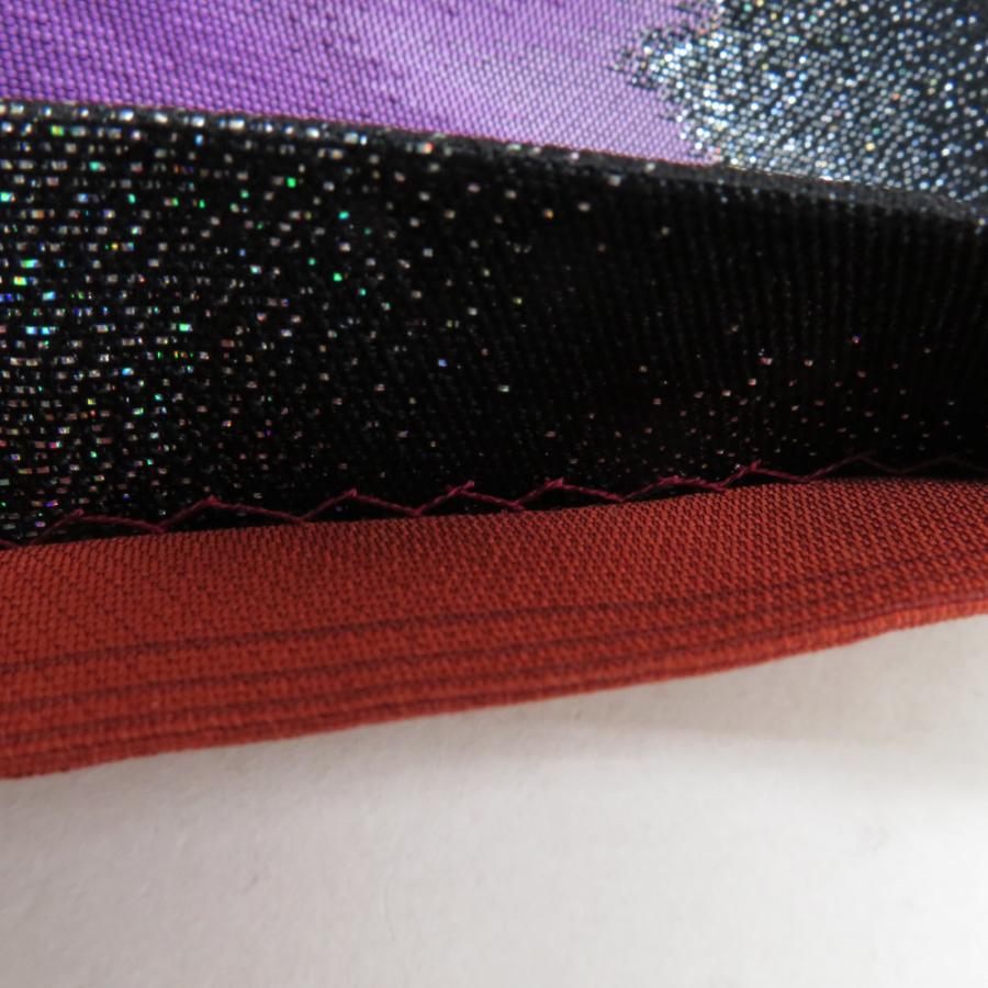 袋帯 振袖用 桜紋様 黒色x紫色 金糸銀糸 ラメ糸 六通柄 リバーシブル