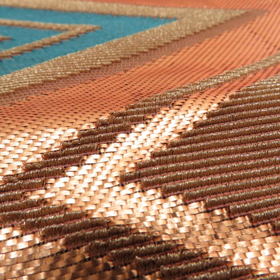 袋帯 振袖用 正絹 ジグザグ紋様 稲妻模様 ゴールドx青x緑 金糸 六通