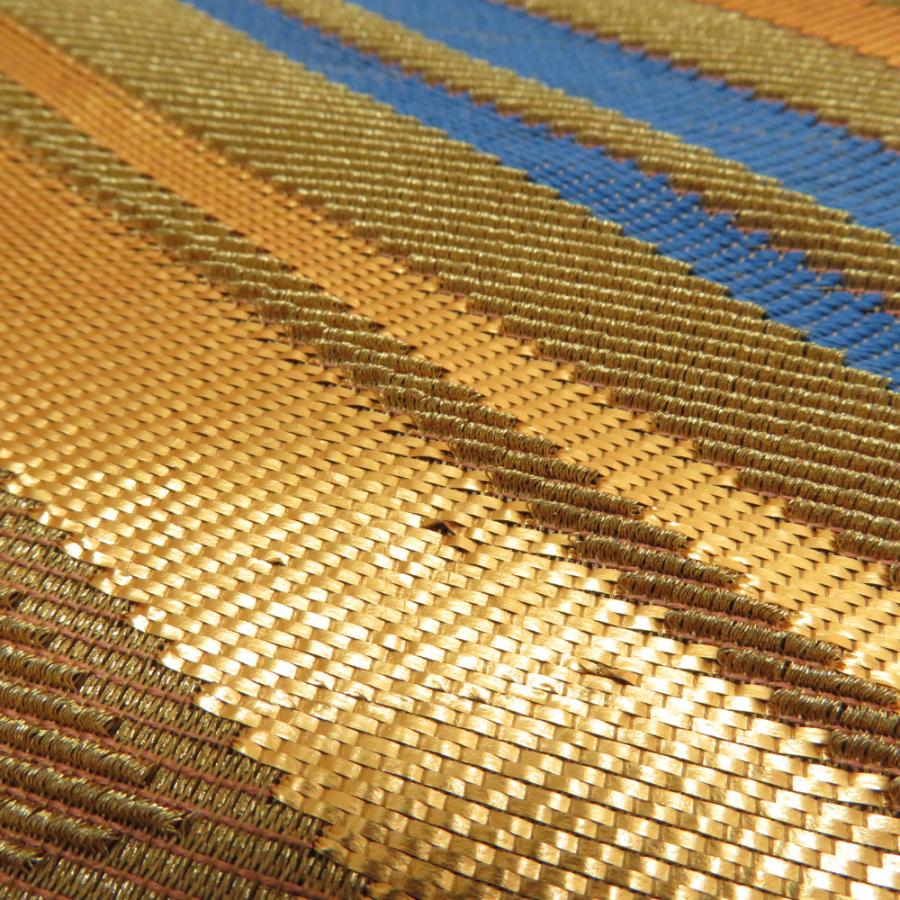 袋帯 振袖用 正絹 ジグザグ紋様 稲妻模様 ゴールドｘ青ｘ緑 金糸 六通柄 フォーマル 仕立て上がり 着物帯 長さ470cm 【キモノオフ野々市若松店】 袋帯 振袖用 正絹 ジグザグ紋様 稲妻模様 ゴールドx青x緑 金糸 六通