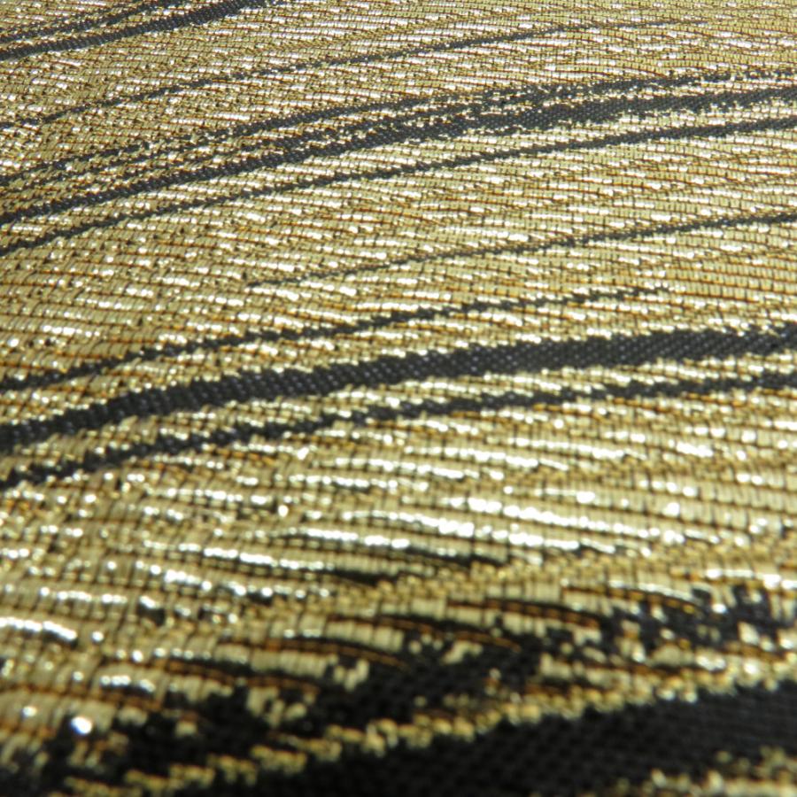 袋帯 振袖用 絹 波に桜紋様 ゴールドxブラックxホワイト 金糸銀糸 六