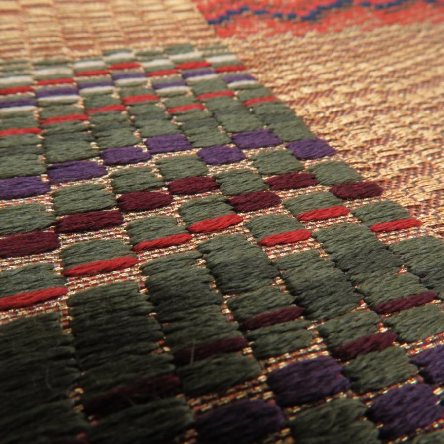 袋帯 市松紋様 金糸 ゴールドxオレンジ色 六通柄 正絹 仕立て上がり