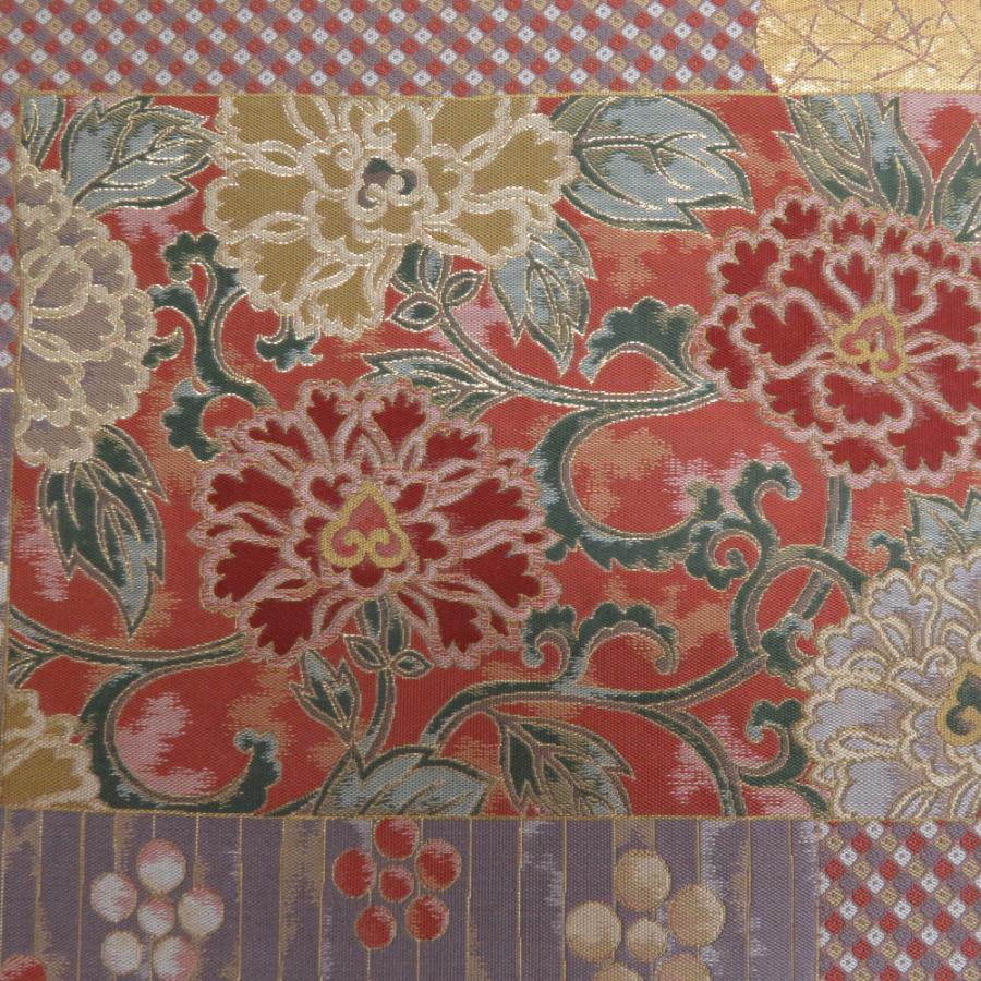 袋帯 雲取り紋様 色紙デザイン 金糸 ゴールドxピンク色xオレンジ色