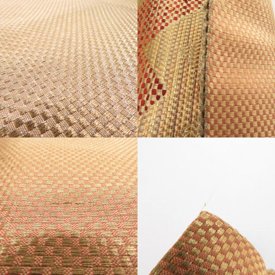 袋帯 振袖用 ジグザグ紋様 金糸 金x緑x朱色 六通柄 正絹 仕立て