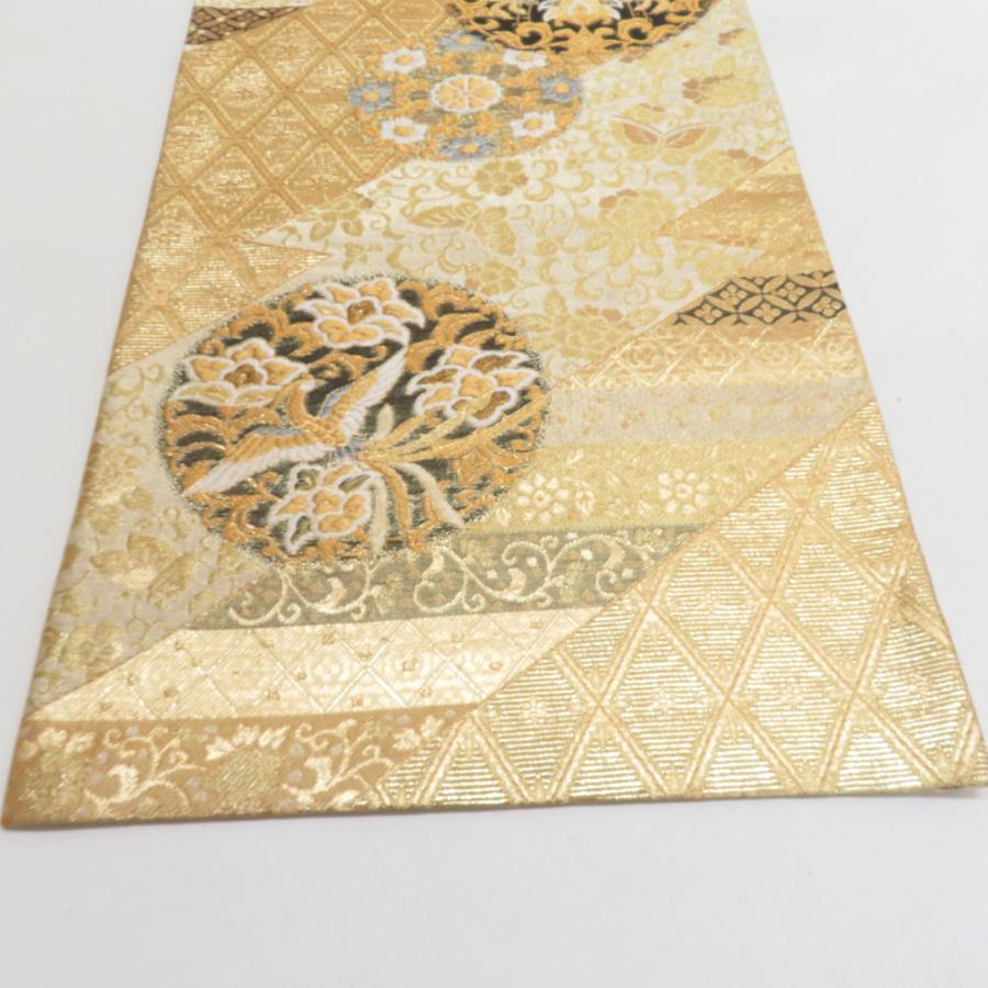 袋帯 華文に鳳凰紋様 金糸 ゴールド 六通柄 正絹 仕立て上がり 着物帯