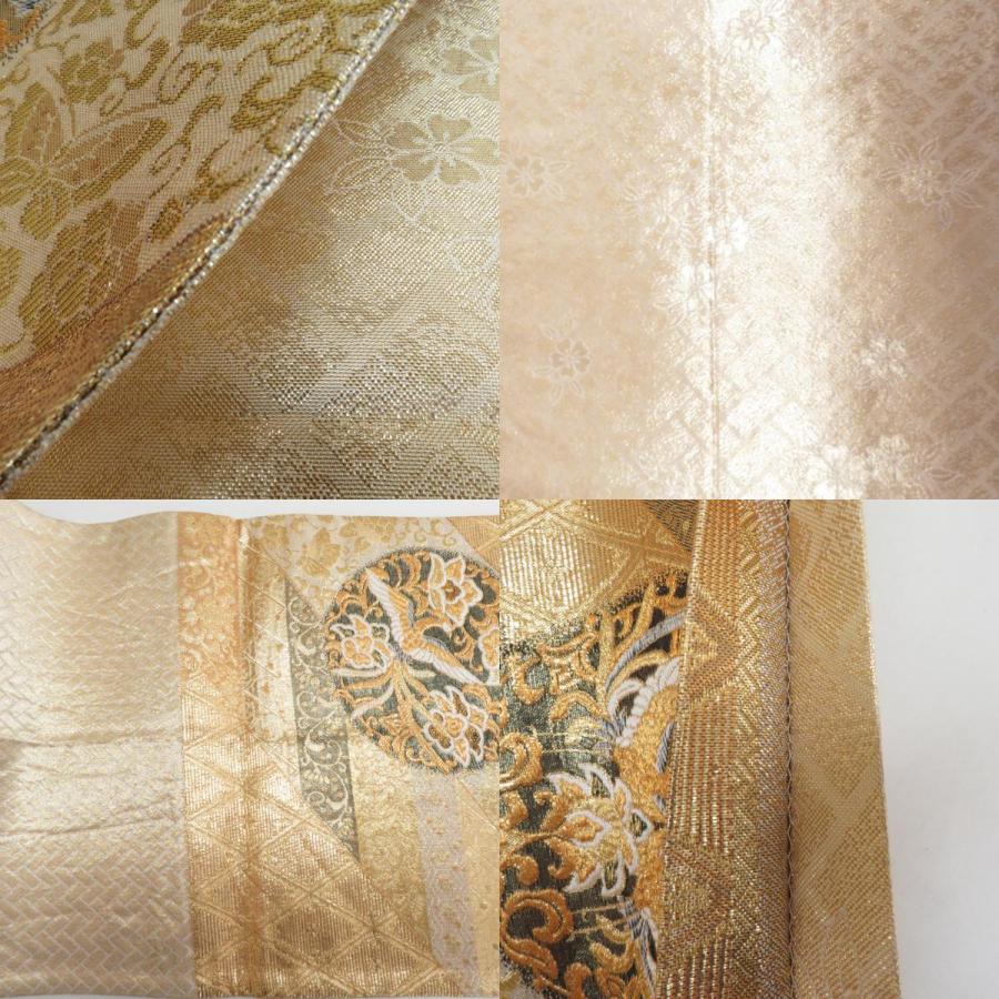 袋帯 華文に鳳凰紋様 金糸 ゴールド 六通柄 正絹 仕立て上がり 着物帯