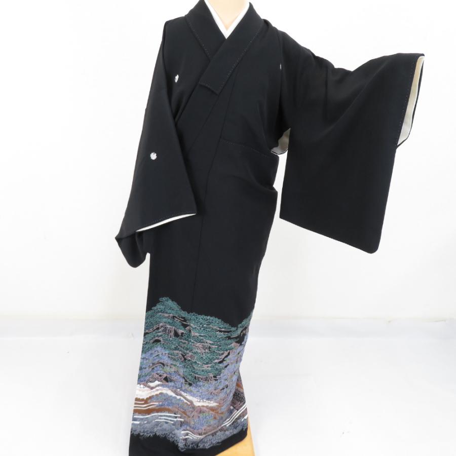 黒留袖 本場加賀友禅染 杉浦伸 松 作家物 落款入 正絹 比翼付 袷 広衿 礼装着物 フォーマル 仕立て上がり 身丈153cm 黒留袖 本場加賀友禅染 杉浦伸 松 作家物 落款入 正絹 比翼付 袷 広衿