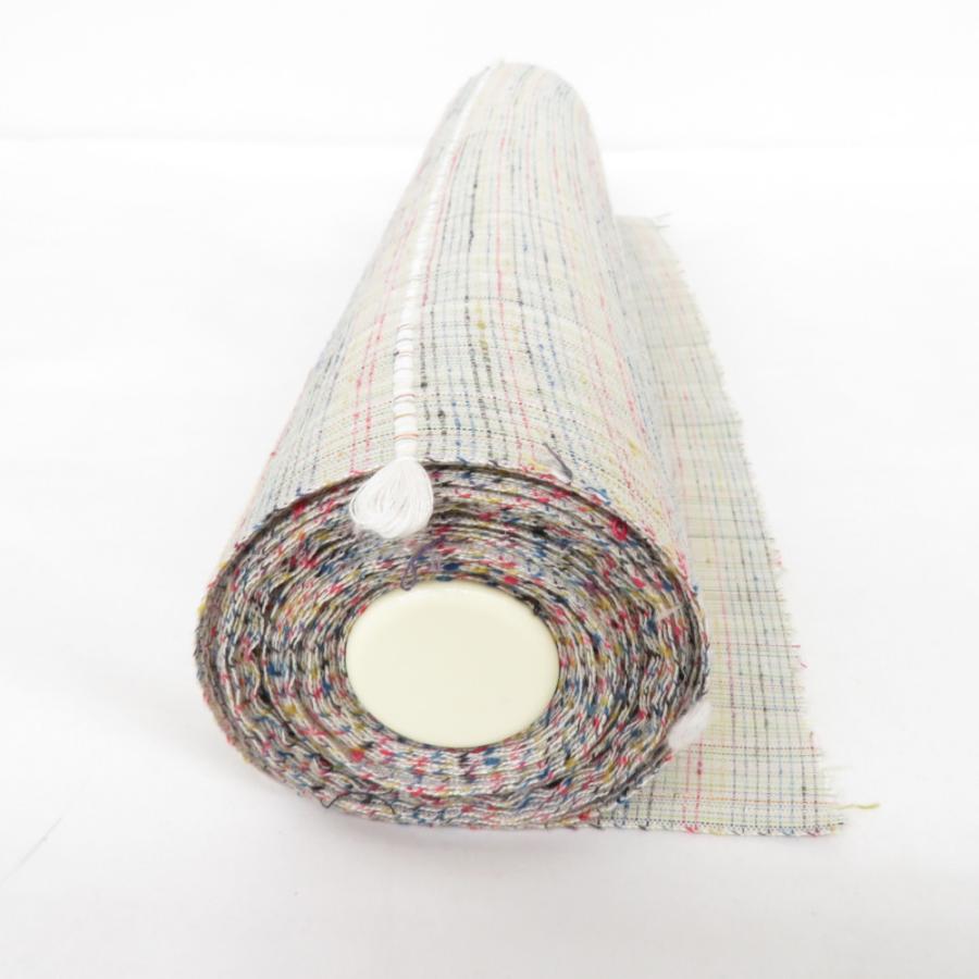 反物 紅の乱縞 渡源工房 薄紫色 格子 絹100％ 着尺 山形県産 紅花紬 長