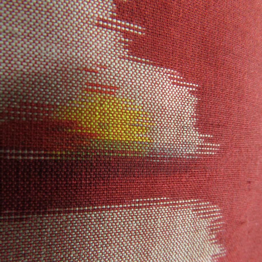 小紋 アンティーク銘仙 銘仙着物 裏地紅絹 袷 朱色x黄色 幾何学柄