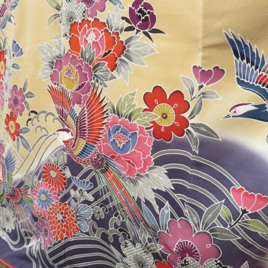 振袖 正絹 サーモンピンク×ベージュ×紫 型染め 風景 花々 袷 広衿 成人式 卒業式 舞台衣装 フォーマル 仕立上り 着物 紅型調 花鳥_3