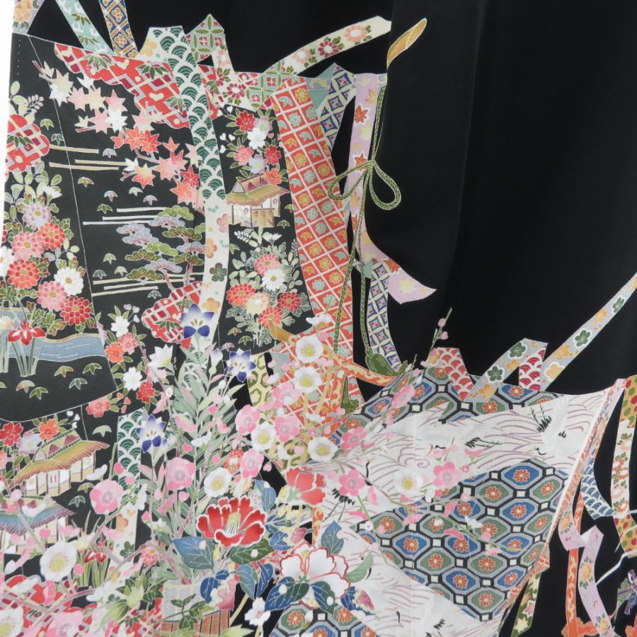 黒留袖 本場加賀友禅染 柿本市郎 誰が袖 作家物 落款入 正絹 袷 広衿