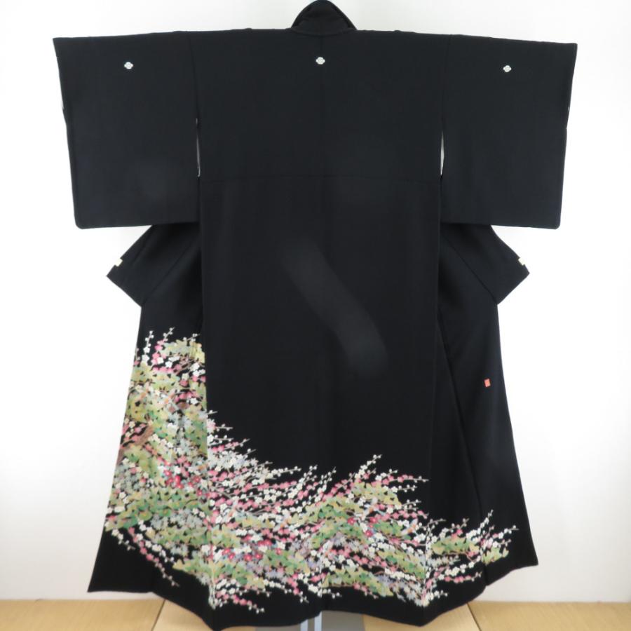 黒留袖 本場加賀友禅染 百貫広樹 花鳥 作家物 落款入 正絹 袷 広衿