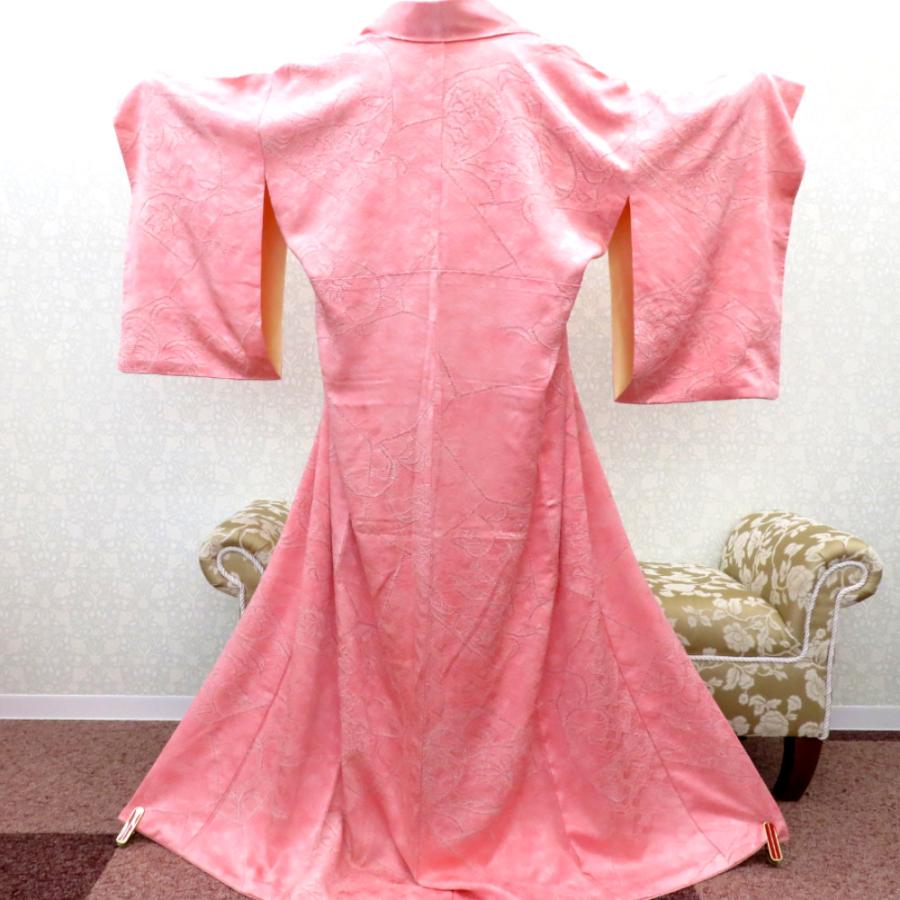 小紋 普段きもの 袷 ピンク 赤 白 ムラ染め 有栖川文様 鹿 絞り 裂取り調 花 広衿 正絹 仕立て上がり カジュアル着物   身丈159.5cm |  | 02