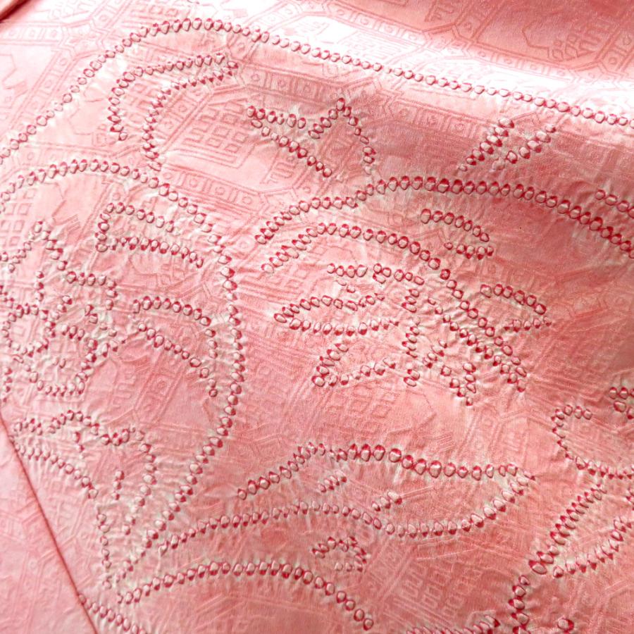 小紋 普段きもの 袷 ピンク 赤 白 ムラ染め 有栖川文様 鹿 絞り 裂取り調 花 広衿 正絹 仕立て上がり カジュアル着物   身丈159.5cm |  | 07