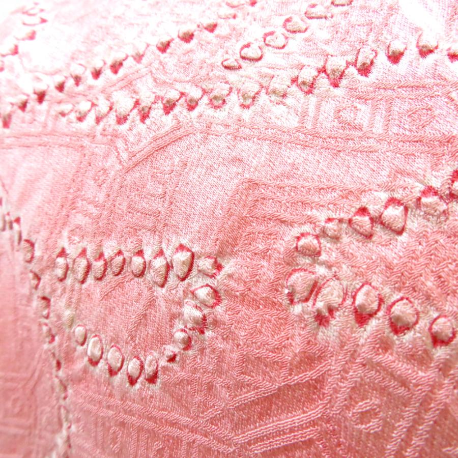 小紋 普段きもの 袷 ピンク 赤 白 ムラ染め 有栖川文様 鹿 絞り 裂取り調 花 広衿 正絹 仕立て上がり カジュアル着物   身丈159.5cm |  | 08