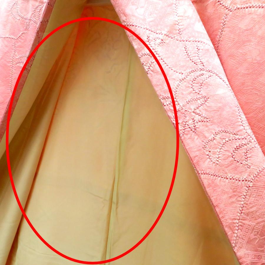 小紋 普段きもの 袷 ピンク 赤 白 ムラ染め 有栖川文様 鹿 絞り 裂取り調 花 広衿 正絹 仕立て上がり カジュアル着物   身丈159.5cm |  | 09