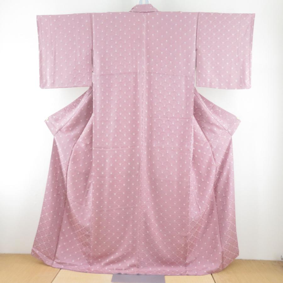 小紋 絞り 青海波模様 ピンクｘ白 袷 広衿 正絹 仕立て上がり カジュアル着物 身丈161cm | 