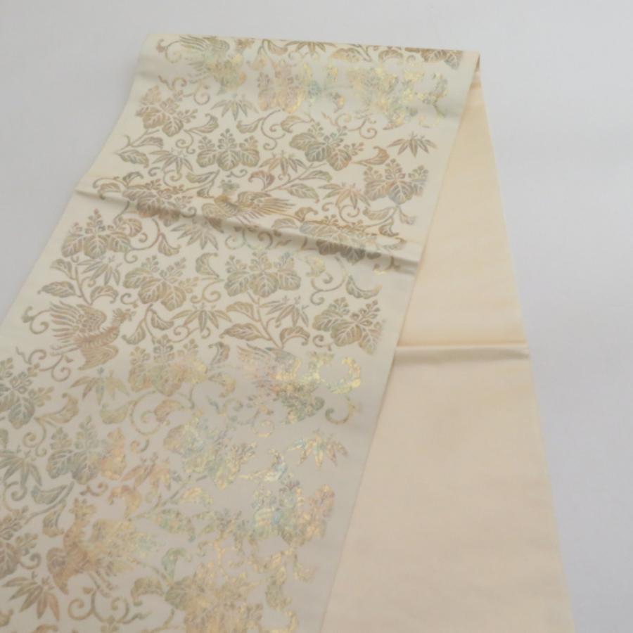 袋帯 正倉院模様 金糸 ベージュｘゴールド本金箔 六通柄 正絹 仕立て上がり 着物帯 長さ440cm 【キモノオフ野々市若松店】 袋帯 正倉院模様 金糸 ベージュxゴールド本金箔 六通柄 正絹 仕立て