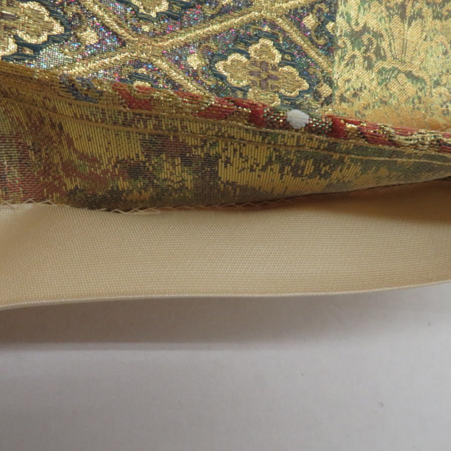 袋帯 亀甲に切嵌模様 金糸 ラメ糸色 ゴールドx多色 六通柄 正絹