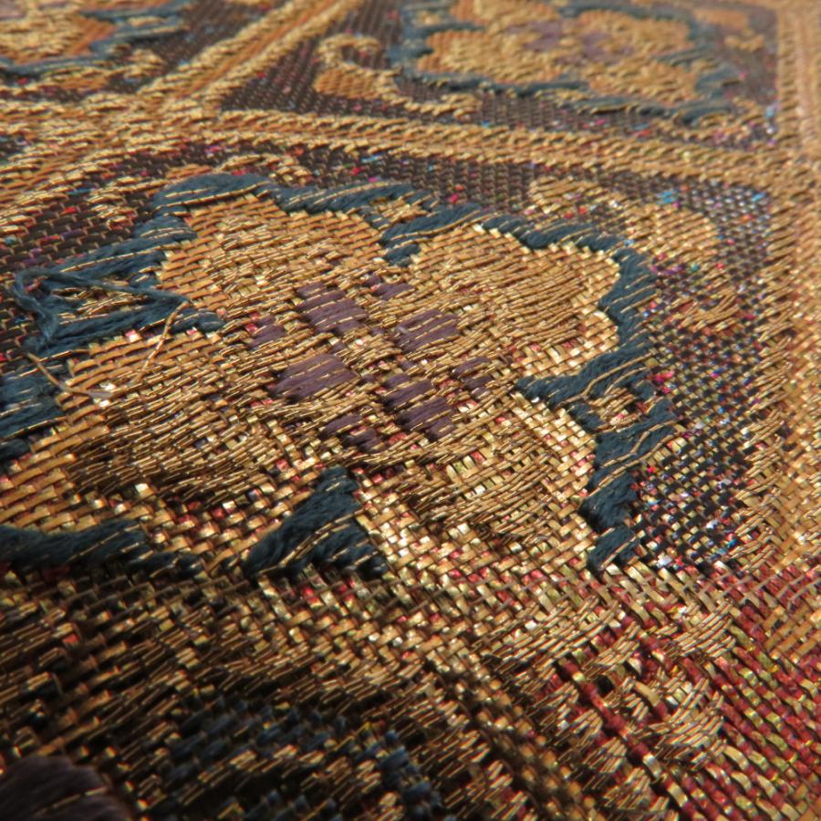 袋帯 亀甲に切嵌模様 金糸 ラメ糸色 ゴールドx多色 六通柄 正絹