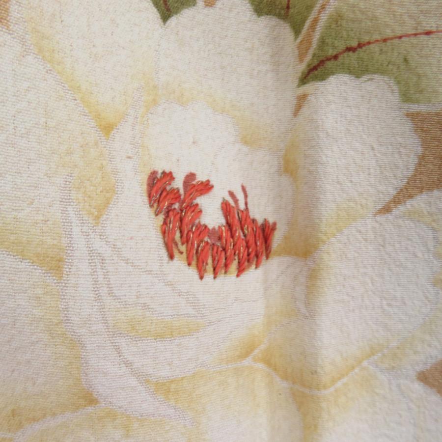 色留袖 アンティーク 袷 バチ衿 薄茶色xクリーム色x緑色x花々模様