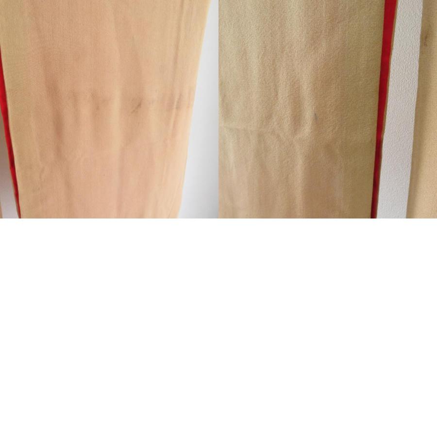 色留袖 アンティーク 袷 バチ衿 薄茶色xクリーム色x緑色x花々模様